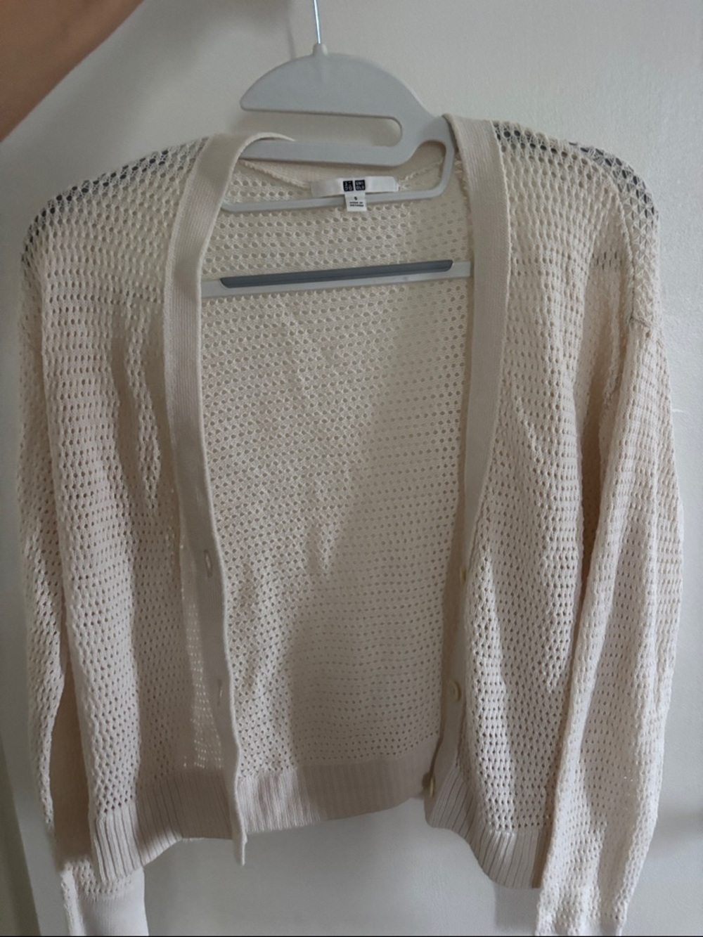 Uniqlo Open-Knit Button Cardigan in Cream